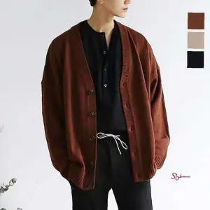 간절기 가디건 넥 스타일 기본 오버핏 V 넥스타일pqr673