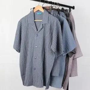 잠옷 남성 지지미면 체크반팔파자마상하세트 1068남성잠옷