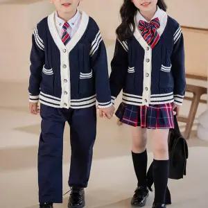 화이트라인 네이비 니트가디건 긴팔세트 합창단.