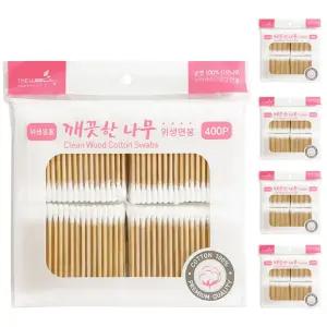 깨끗한나무 위생면봉400P (x5개)양방향 리필 순면깨끗한나무 귀이개 귀후비개 일회용 400P 대용량 고급
