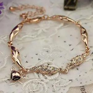 골드 체인 폭스 펜던트 큐빅팔찌