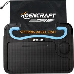 호엔크래프트 2 in 1 자동차 스티어링 휠 데스크 - 펜 홀더가 있는 노트북 차량 장착용 트레이 미끄럼 방지