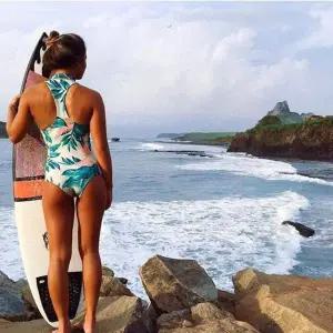 128000068보태니컬 집업 민소매 서프 모노키니 반바지 래쉬가드