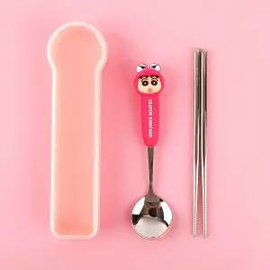 짱구 피규어 숟가락 젓가락 세트-핫핑크