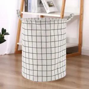 다용도 WCO121S9 세탁 빨래 보관 바구니 흰색격자무늬