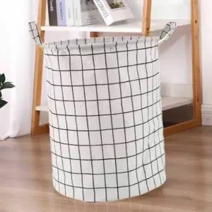 원형바구니 RRN851O2 세탁 보관 바구니 흰색격자무늬 다용도