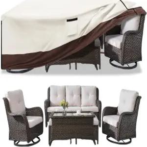 아카보 파티오 가구 커버 5피스 세트 방수 600D 옥스포드 패브릭 야외 위커 메탈 소파 흔들기 글라이더