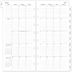 2026 월간 플래너 리필 8디스크 디스크바운드용 A5 중형 인서트 5.5 x8.5 2026년 1월 - 12월 적층 탭이