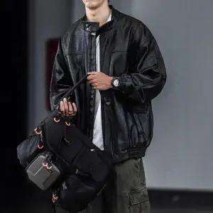 블랙 빈티지 남자항공점퍼 가죽 자켓 봄가을 PU 상의 ible3