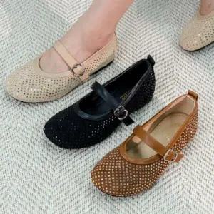 여자 데일리 펀칭 메리제인 스트랩 플랫슈즈