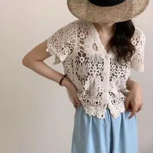 니트 여름 반팔  여성겨울 여성패션 수영복커버업 여성라운드 시스루