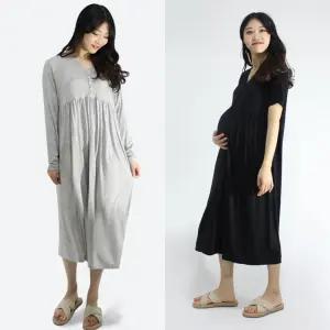 임산부 원피스 긴팔 반팔 수유복 빅사이즈옷 홈웨어 임부 실내 임신 웨어 잠옷 수유 임산 만삭