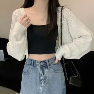 여자 벌룬소매 긴팔 펀칭 볼레로 얇은 여름 가디건