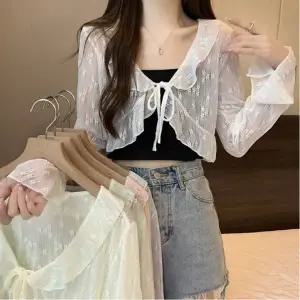 시스루 여자 레이스 여름 빅카라 볼레로 가디건 크롭