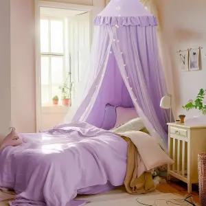 별빛이 있는 침대 캐노피 침대용 더블 레이어 여아 방용 프린세스 플레이 텐트 독서용 누크용 통기성 커튼