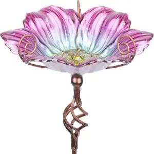 MUMTOP 31인치 높이 유리 버드배스 버드피더 금속 말뚝 정원 마당 야외 핑크