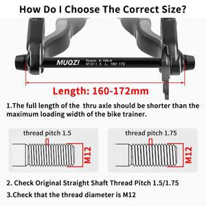 MUQZI 트레이너 스루 액슬 어댑터 M12 x 1.5/1.75 스레드 160-172mm 샤프트 자전거 바퀴 퀵 릴리스 꼬치