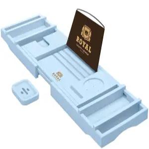 로얄 크래프트 우드 럭셔리 욕조 캐디 트레이 1~2인용 목욕 및 침대 보너스 무료 비누 홀더(블루)