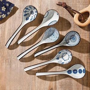 도자기스푼 6개세트 청화백자 스푼 세라믹 아이린도 업소용 다목적 스프스푼 우동 디저트스푼