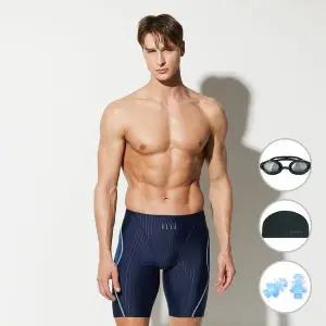 [하프클럽/베이직 엘르]베이직엘르 남성 네이비 5부 사각 골지 실내수영복 B