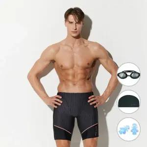 [하프클럽/베이직 엘르]베이직엘르 남성 그레이 5부 사각 골지 실내수영복 B