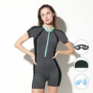 [하프클럽/베이직 엘르]베이직엘르 여성 반팔 반집업 3부 반전신 실내수영