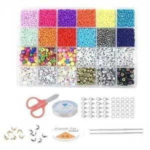 (색상 이니셜비즈세트)DIY 비즈 풀세트 4mm 3mm 반지 팔찌 목걸이 핸드폰줄 마스크줄 만들기 이니셜 키트