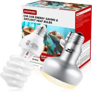 DXOPIEX 100W 파충류 열 램프 및 26W 10.0 UVB 전구 콤보 팩 파충류용 UVA 베이킹 라이트 수염 용 거북이