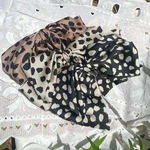 TBZ 빅포인트 호피 새틴 더블 리본 자동 머리핀 3Colors