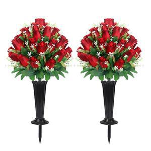 WOCST 묘지를 묘지 꽃병 (레드) 장미 위한 꽃, 핏 포함, 부케, 차단 장식용 2세트 자외선 무덤 이지 변색 꽃 방지