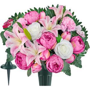 NARAMIJI 무덤 인공 위한 꽃다발 공물에 백합 꽃병 장식을 장미 꽃: 이상적 묘지 기념 및 동정 히비스커스