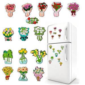 VINSIORA 꽃무늬 장식을 생생한 (꽃 사무실 자석 테마 사물함 부케 다채로운 독특한 위한 부케) 디자인 냉장고 홈 세트 꽃병 주방 패턴의 액세서리 15개