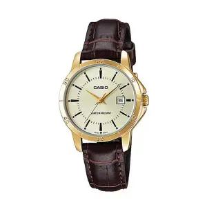 카시오 LTP-V004GL-9A 여성 아날로그 가죽 손목 시계