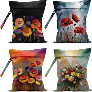 4팩 귀여운 젖은 가방 방수 세척 가능 재사용 가능한 마른 수영복 기저귀 여행 비치 수영장 크리스마스