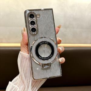 갤럭시 Z 폴드 7 6 5 4 3 폴드3용 반짝이는 링 도금 휴대폰 케이스 자석 충격 방지 커버