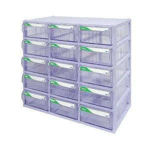 [국내생산 완제품] 수납월드 투명수납함 대형 15칸 플라스틱 화장대 미니 다이소 이케아 서랍장 책상꾸미기 레고 사무실 약 소품 다꾸 정리 사무용품 데스크테리어 오거나이저 정리함