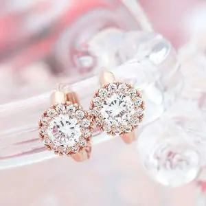 14K 352LRG78 골드필드 핀 큐빅 꽃 로즈골드 원터치 링 귀걸이