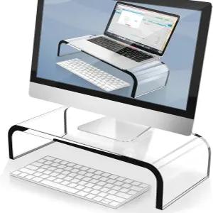 AvertoTEK 아크릴 모니터 스탠드 - 클리어 라이저 및 컴퓨터 책상 홈 오피스용 프리미엄 노트북 키보드