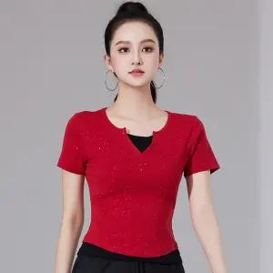 사교댄스복 왈츠 방송 여성 댄스상의 줌바 라인 라틴 댄스옷 티셔츠