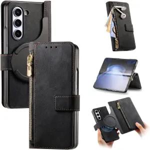 삼성 갤럭시 Z 폴드 6 5G 2024 지퍼 지갑 케이스 RFID 차단 자석 분리형 플립 카드 홀더 스탠드 셀