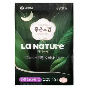 좋은느낌 라네이처 수퍼롱 오버나이트 맥시슬림 날개형 생리대 42cm 10개입 1팩
