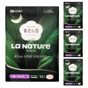 좋은느낌 라네이처 수퍼롱 오버나이트 맥시슬림 날개형 생리대 42cm 10개입 4팩