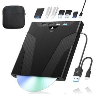 juwuoi 외장 블루레이 드라이브, SD /TF 포트가 있는 USB 드라이브 8-in-1 /DVD PC 노트북 CD /BD 리더 휴대용 디스크 Windows Linux Mac OS와 호환