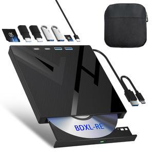 7 in 1 외장 블루레이 드라이브, SD /TF 포트 버너가 장착된 PC용 블루레이/DVD Windows Linux MacOS 노트북 데스크톱용 100G 디스크 드라이브(캐링 케이스 포함) 지원