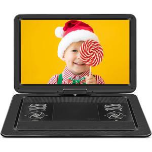 17.1인치 초대형 HD 스위블 화면, 5000mAh 배터리, 5~6시간 재생 가능한 HOPYOP 19.6인치 휴대용 DVD 플레이어, USB /SD 카드 /Sync TV 지원, 지역 무료, 고음량 스피커, 블랙