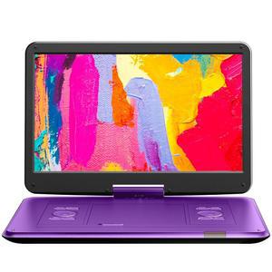 15.6인치 대형 HD 스위블 화면을 갖춘 Yoton 17.5인치 휴대용 DVD 플레이어, 내장 배터리 사용 시 6시간 근무, 듀얼 스테레오 스피커, USB /SD 카드 /Sync TV 및 여러 디스크 포맷 지원 - 보라색