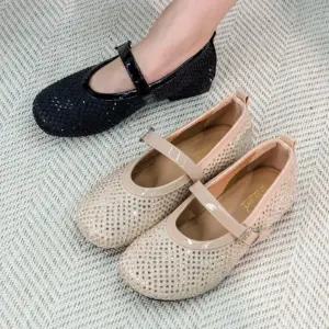 [다잇템] 여자 망사 봄여름 통기성 스트랩 플랫슈즈