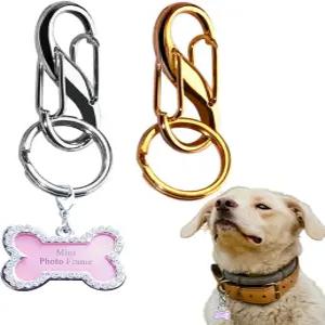 개 태그 클립 2팩 링 + 뼈 모양 ID 태그가 있는 스테인리스 스틸 더블 오프닝 퀵 고양이 목걸이 하네스용