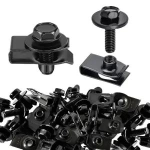 100Pcs M6-1.0 바디 볼트 및 U 너트 클램프 키트 10mm 유클립 자동차 범퍼 펜더 라이너 푸시 풀 메탈 방청