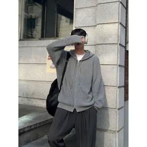 니트 추동 캐주얼 남성 트렌디 아이템 가디건 집업 솔리드 후드 카디건 HT4